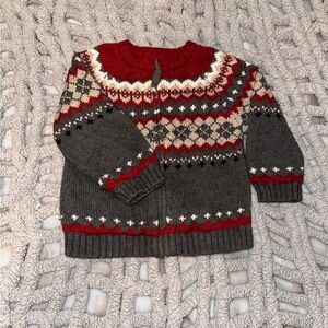 Janie and Jack Vintage Red and Gray Knit Sweater 12-18M